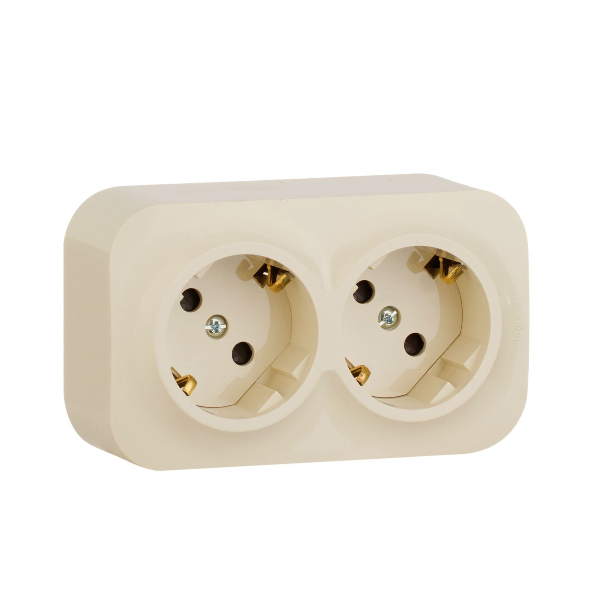 Legrand Quteo IP 20 Слоновая кость Розеточный блок с предварительным подключением 2 x 2К+З с защитными шторками - 16 A - 250 В~ 782267 — миниатюра 2