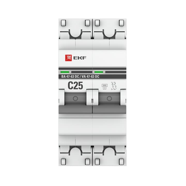 EKF PROxima Автоматический выключатель 2P 25А (C) 6кА ВА 47-63 DC mcb4763-DC-2-25C-pro — миниатюра 3