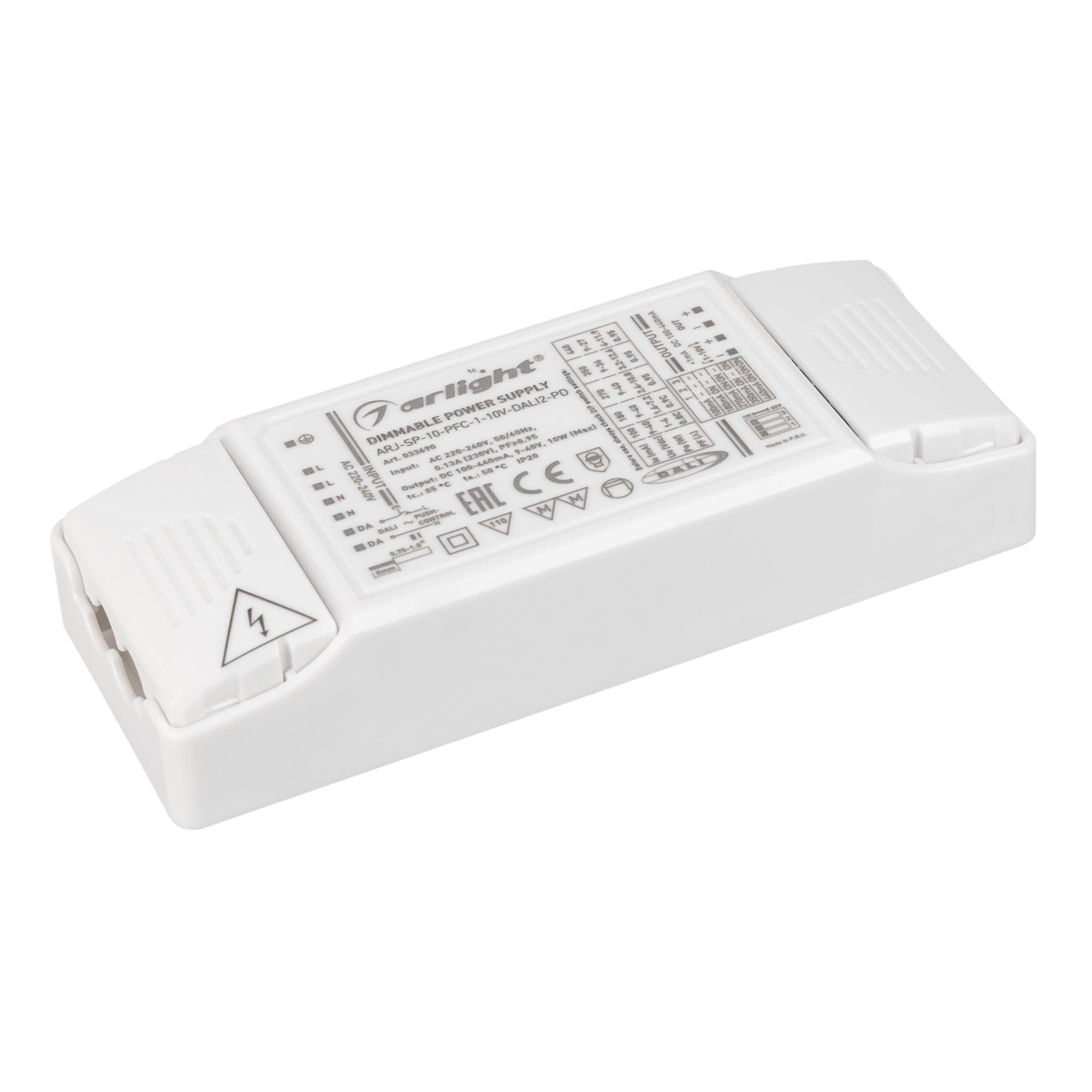 Arlight Блок питания ARJ-SP-10-PFC-1-10V-DALI2-PD (10W, 100-440mA) (IP20 Пластик, 5 лет) 033690