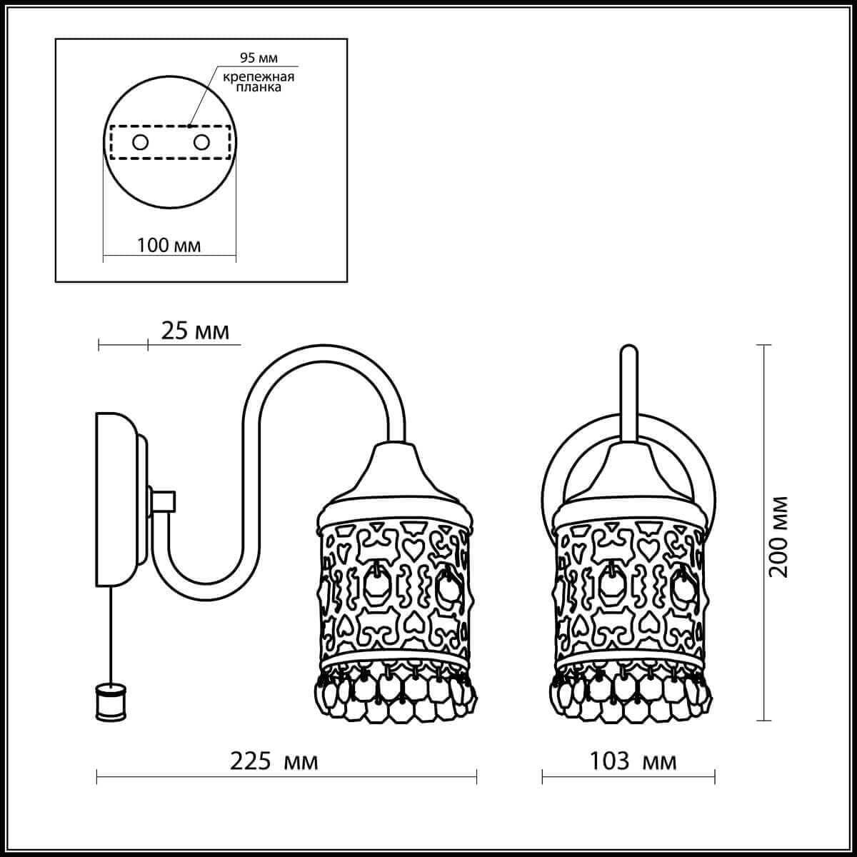 Odeon Light 2641/1W ODL14 241 "под бронзу"/хрусталь Бра с выкл  E14 40W 220V Salona — миниатюра 3