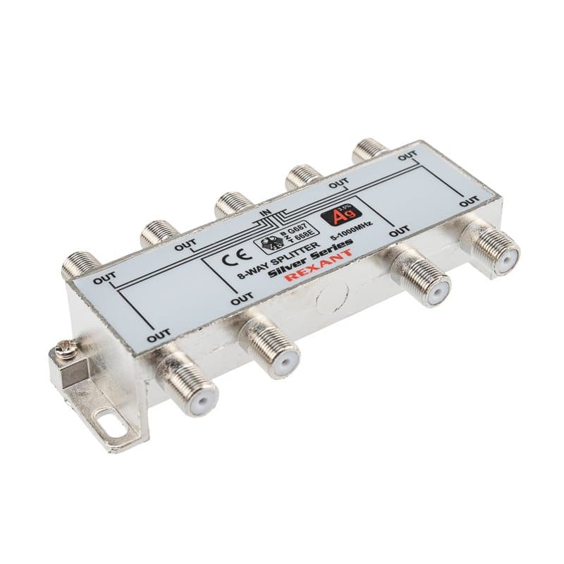 Делитель ТВ х 8 + 9шт. F "BOX" 5-1000 МГц "Silver" Rexant 05-6105 — миниатюра 1