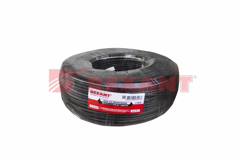 Кабель для видеонаблюдения KBK-П-2x0,50мм², 200м., черный OUTDOOR Rexant 01-4013 — миниатюра 2