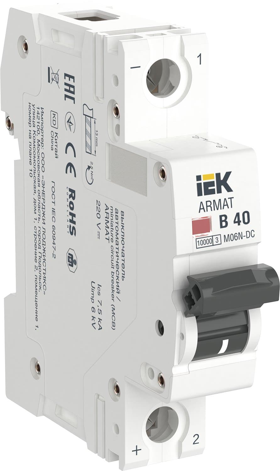 IEK ARMAT Автоматический выключатель M06N-DC 1P B 40А AR-M06N-1-B040DC