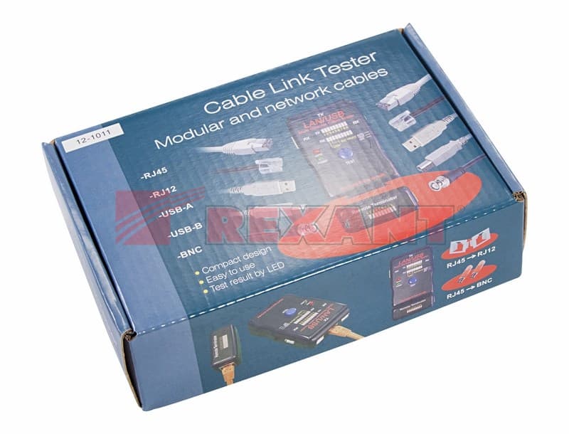 Тестер кабеля "универсальный" RJ-45+USB - 251454 Rexant 12-1011 — миниатюра 2