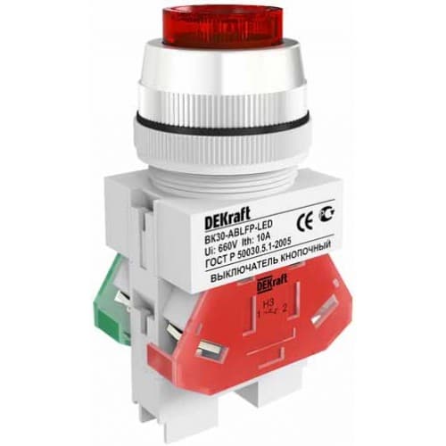 Dekraft Выключатель кноп. ABLFP D22 LED зел. 24В AC/DC ВK-22