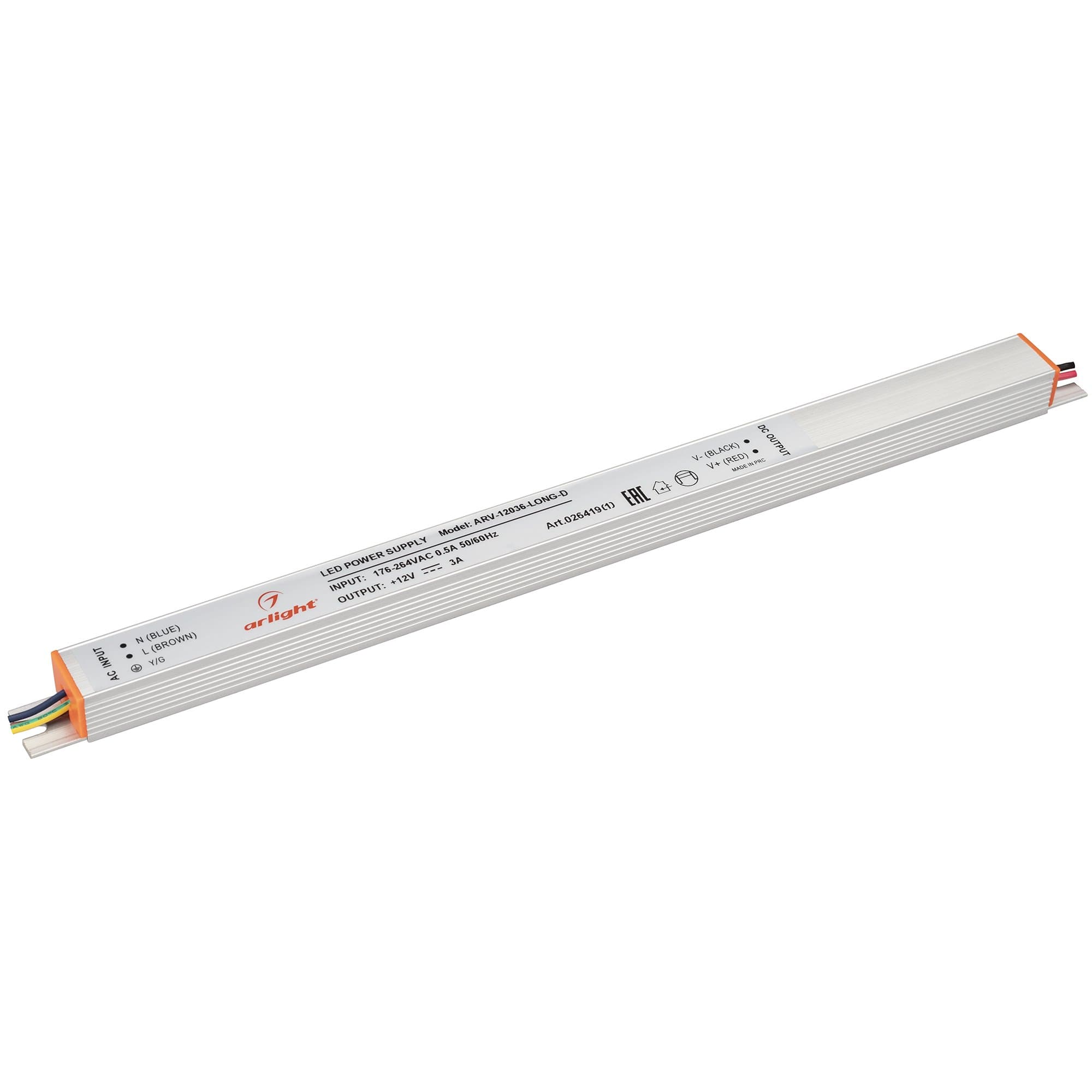 Arlight Блок питания ARV-12036-LONG-D (12V, 3A, 36W) (IP20 Металл, 2 года) 026419(1) — миниатюра 1