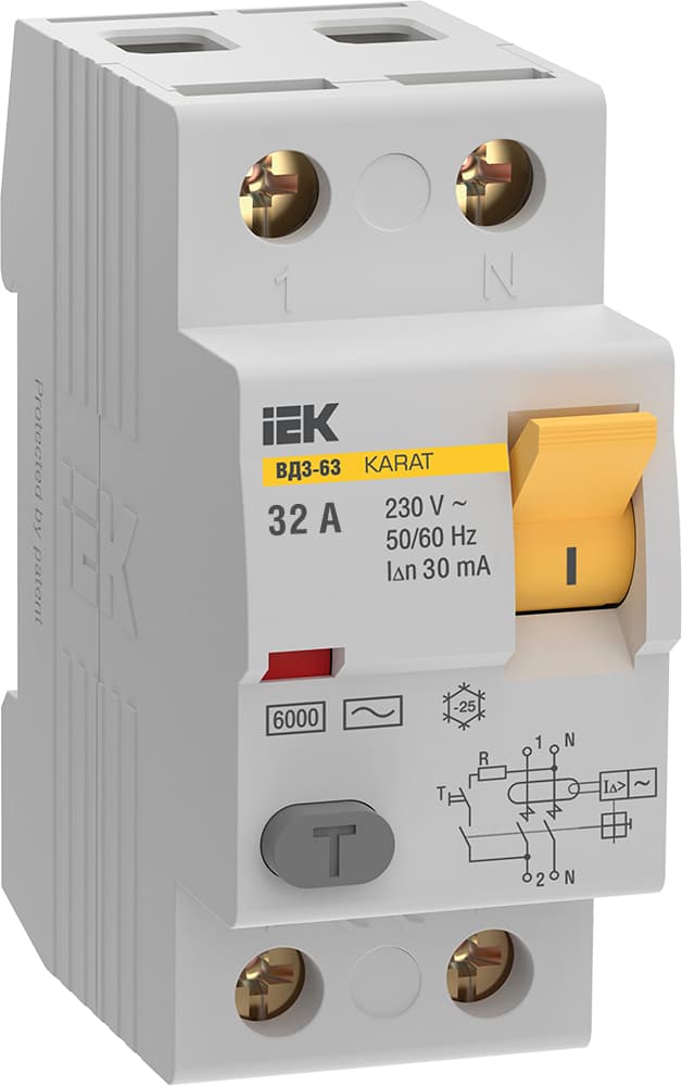 IEK KARAT УЗО KARAT ВД3-63 2P 32А 30мА 6кА тип AC