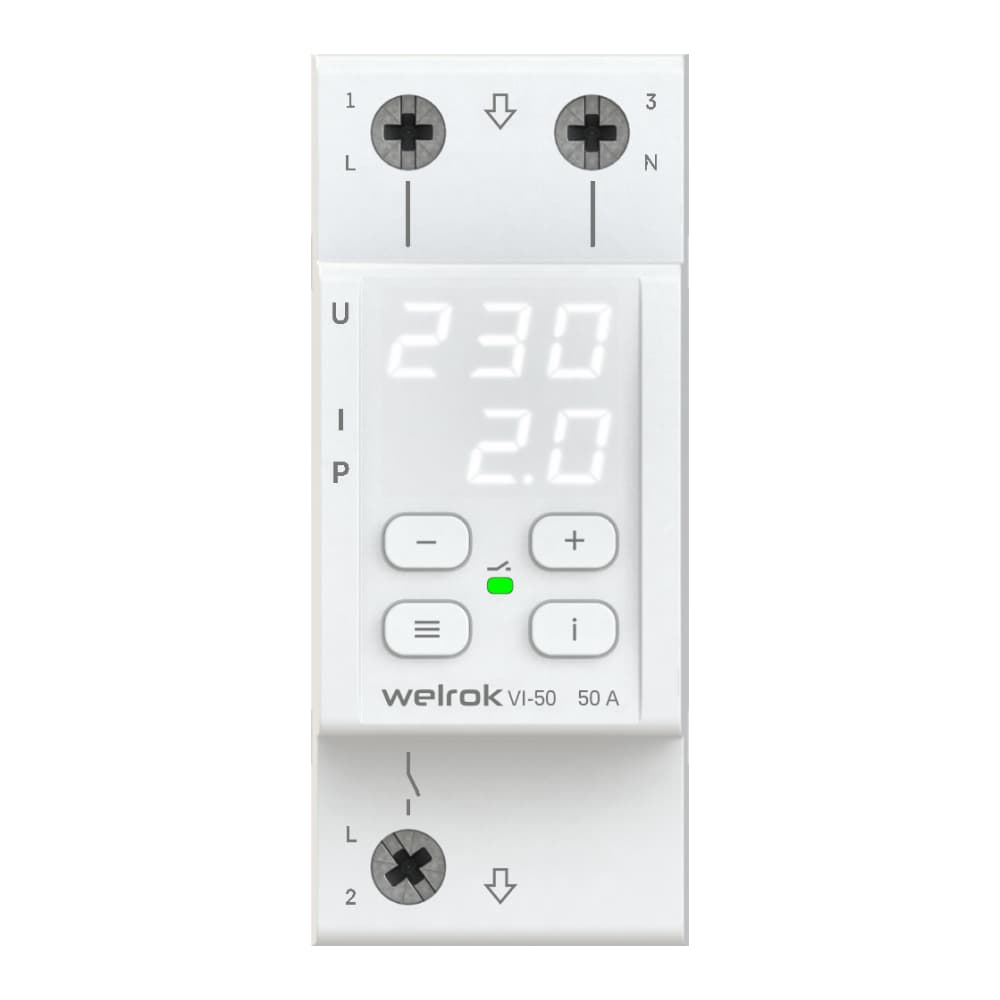 Welrok VI-50 Реле напряжения с контролем тока 50 А (max 60 A), 11 000 ВА