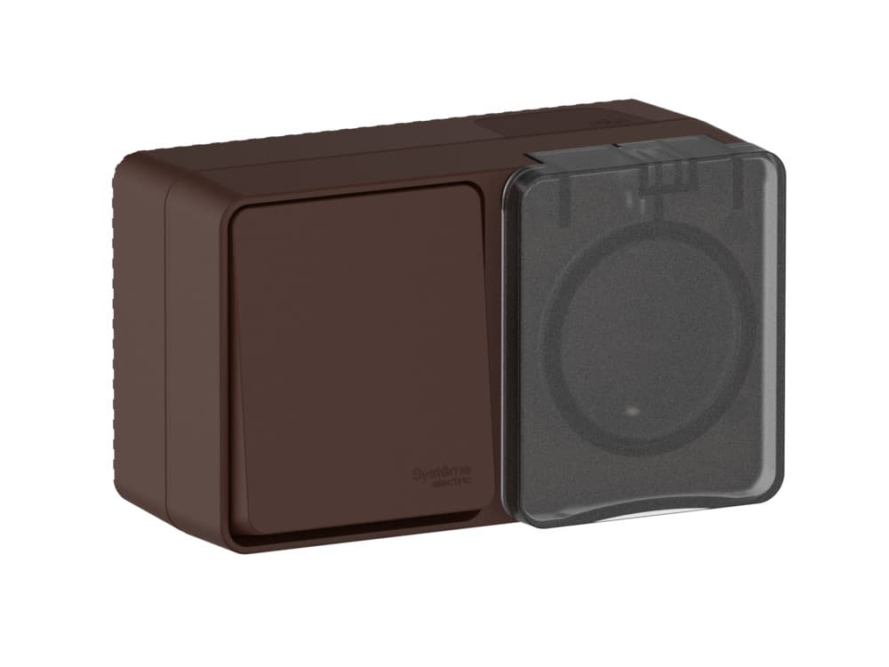 Systeme Electric AtlasDesign Profi54 Наруж Коричневый Блок: Роз. з/к со шт. 16А, Выкл. 1-клав.10А — миниатюра 2