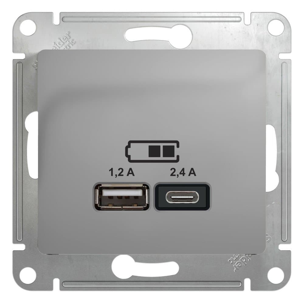 Systeme Electric Glossa Алюминий Розетка USB A+С, 5В/2,4А, 2х5В/1,2А