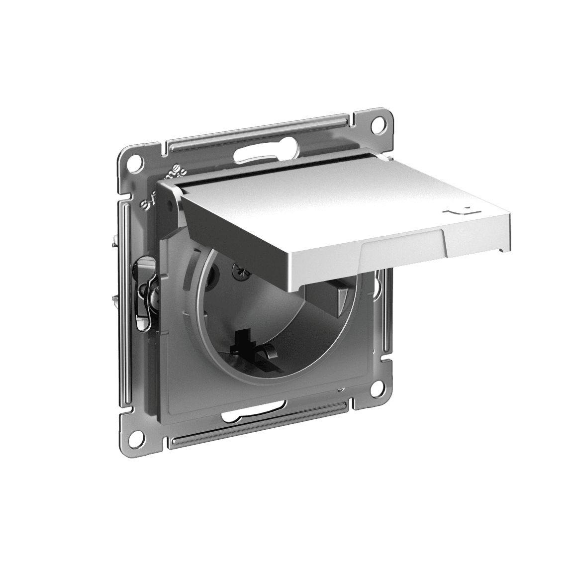 Systeme Electric AtlasDesign Сталь Розетка с заземл. со шторк. с крышкой, 16А,IP20,мех., быстрозажим. клем. — миниатюра 1
