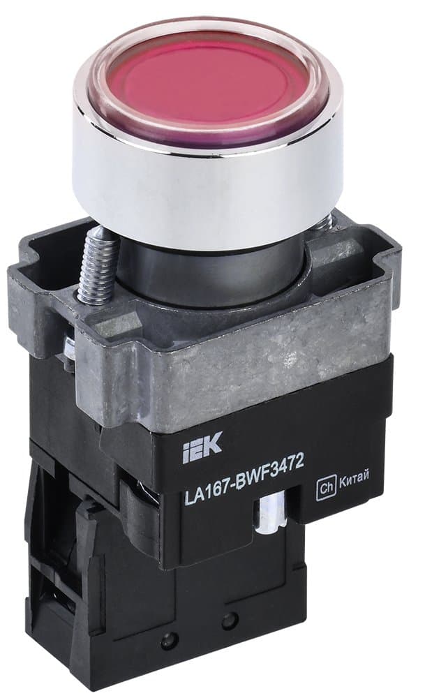 IEK Кнопка LA167-BWF3472 d=22мм RC 1р с подсвет красная