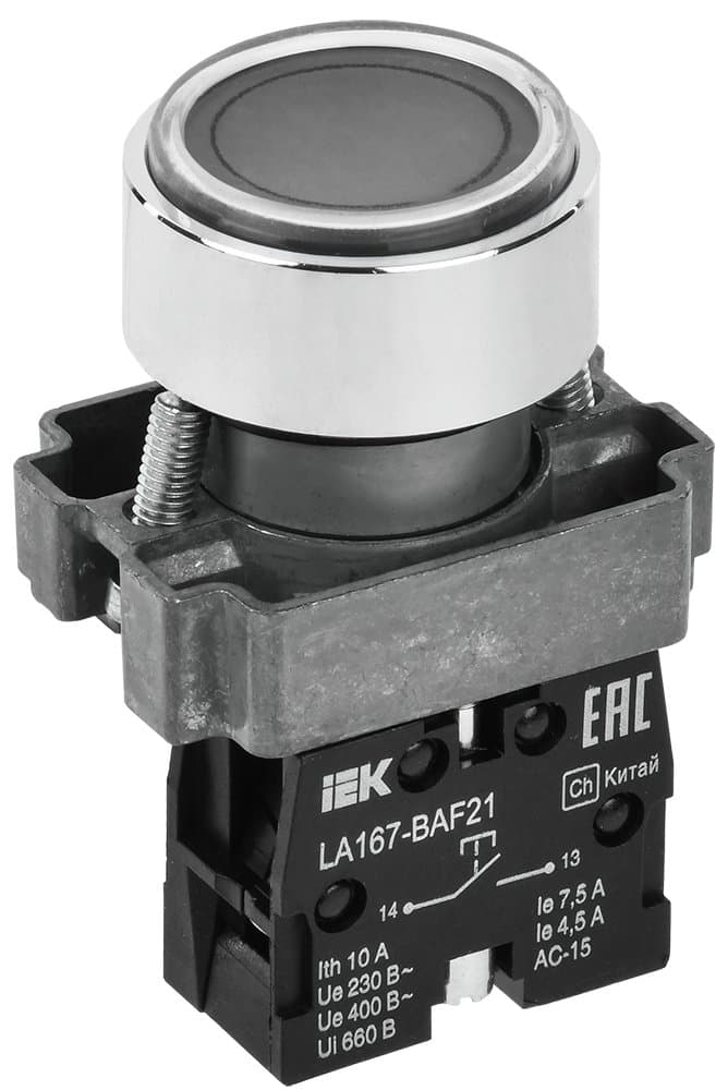 IEK Кнопка LA167-BAF21 d=22мм 1з черная