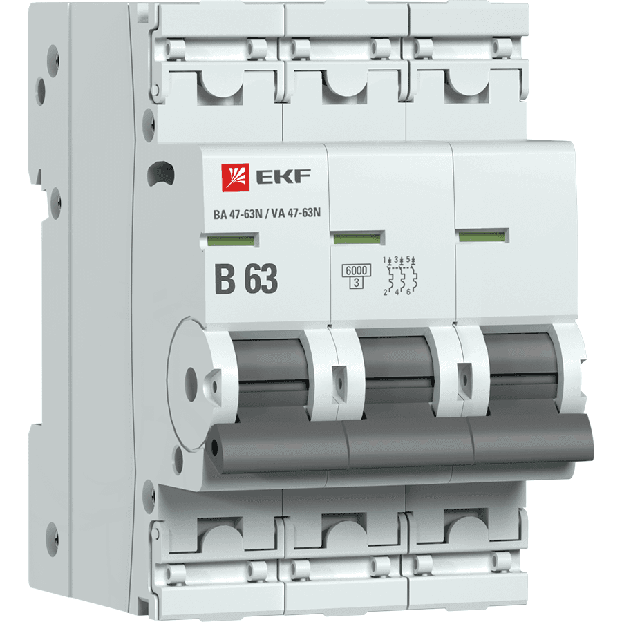 EKF Автоматический выключатель 3P 63А (B) 6кА ВА 47-63N PROxima M636363B