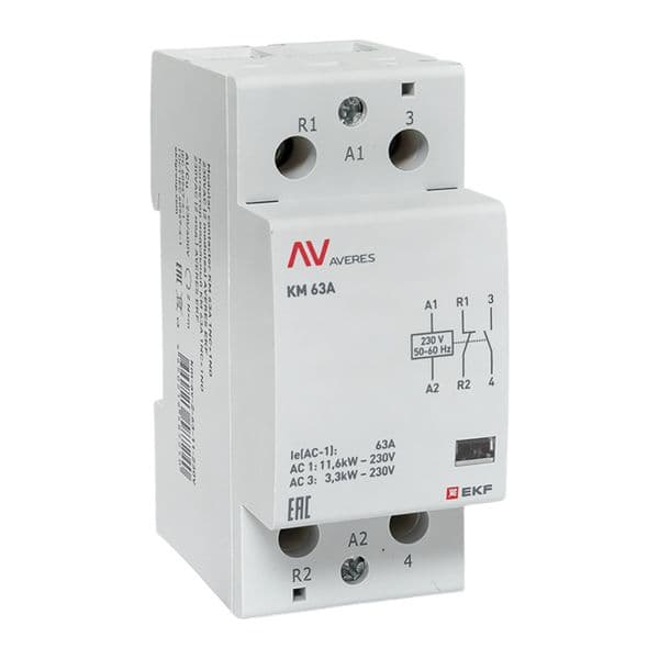 EKF Контактор модульный КМ 63А 1NO+1NC 230В АС (2 мод.) AVERES — миниатюра 1