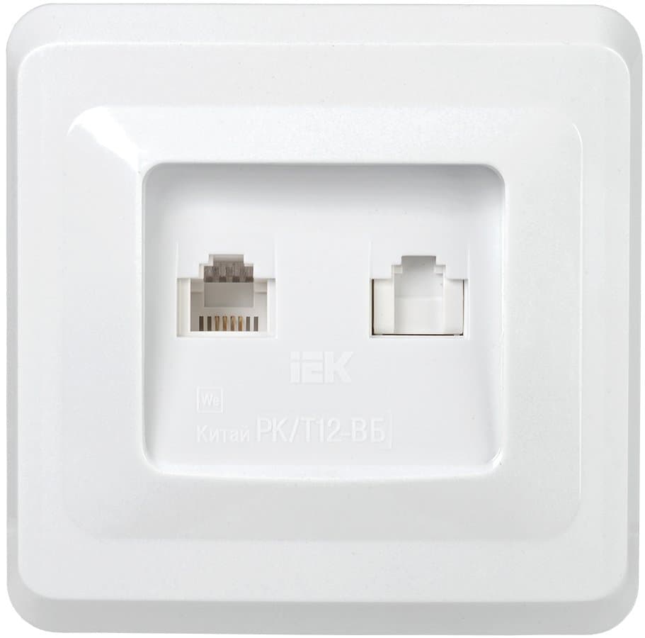 IEK VEGA РK/T12-ВБ Розетка 2-ая комп. и телеф. RJ11/RJ45 ВЕГА белый