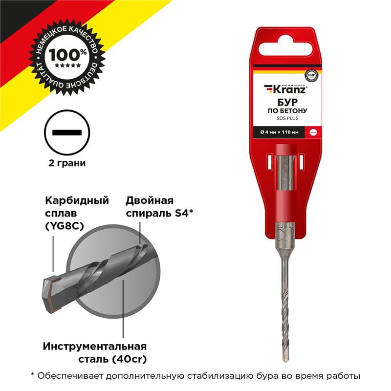 Kranz Бур по бетону 4x110 мм SDS PLUS KR-91-0028