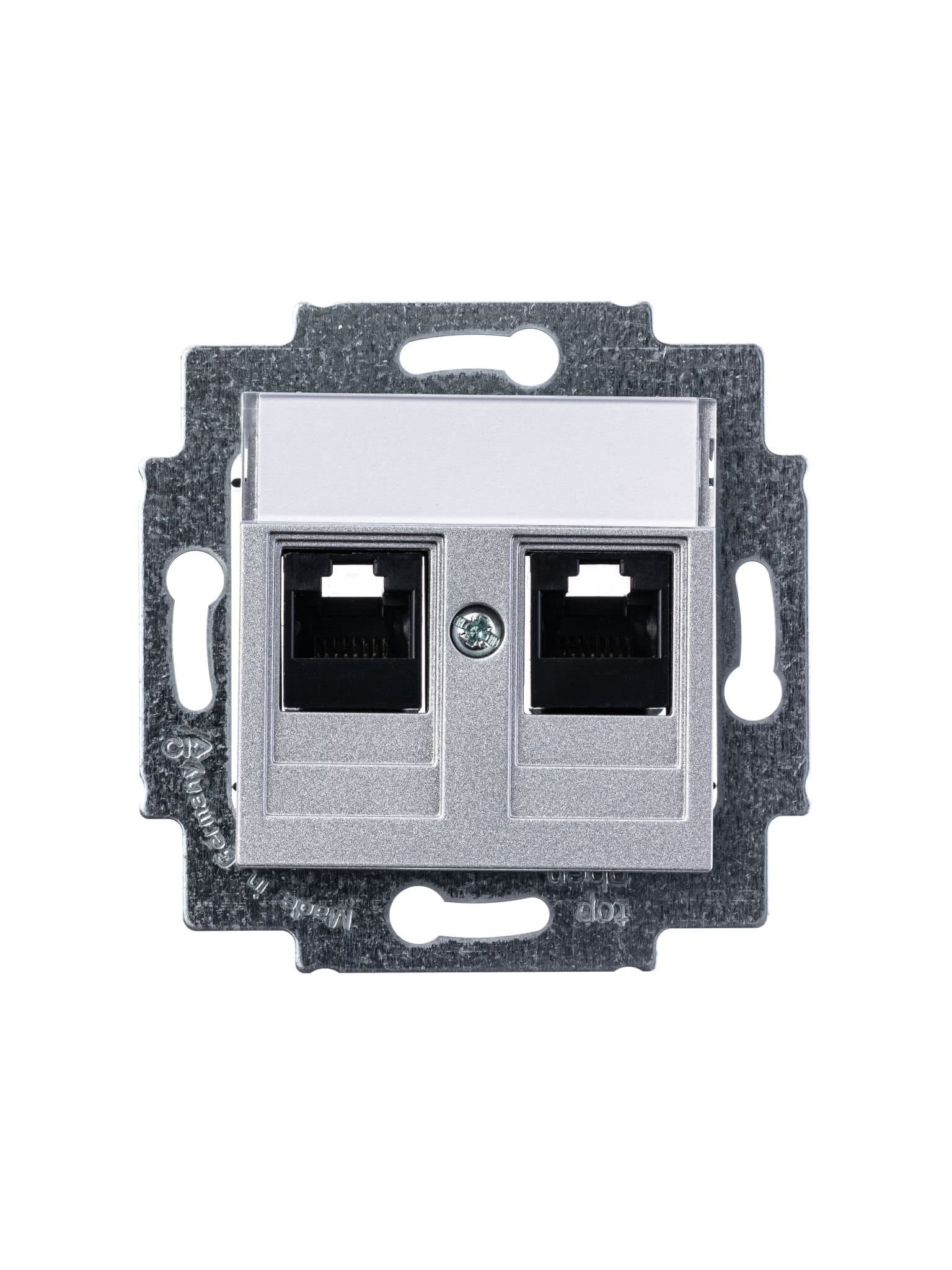 ABB EPJ Levit серебро / дымчатый чёрный Розетка компьютерная, 2хRJ45 кат,5e, серебро 2CHH295118A6070 — миниатюра 2