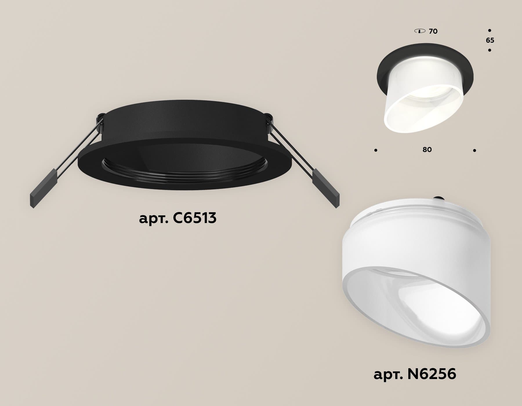 Ambrella Комплект встраиваемого светильника с акрилом XC6513068 SBK/FR черный песок/белый матовый MR16 GU5.3 (C6513, N6256) — миниатюра 2