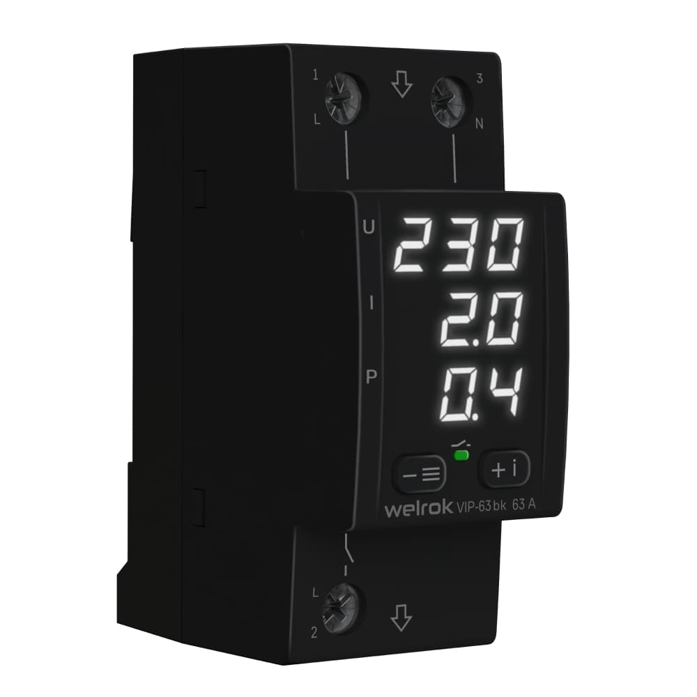 Welrok VIP 63 bk Реле напряжения многофункциональное 63 А (max 80 A) 13 900 ВА черный корпус — миниатюра 2