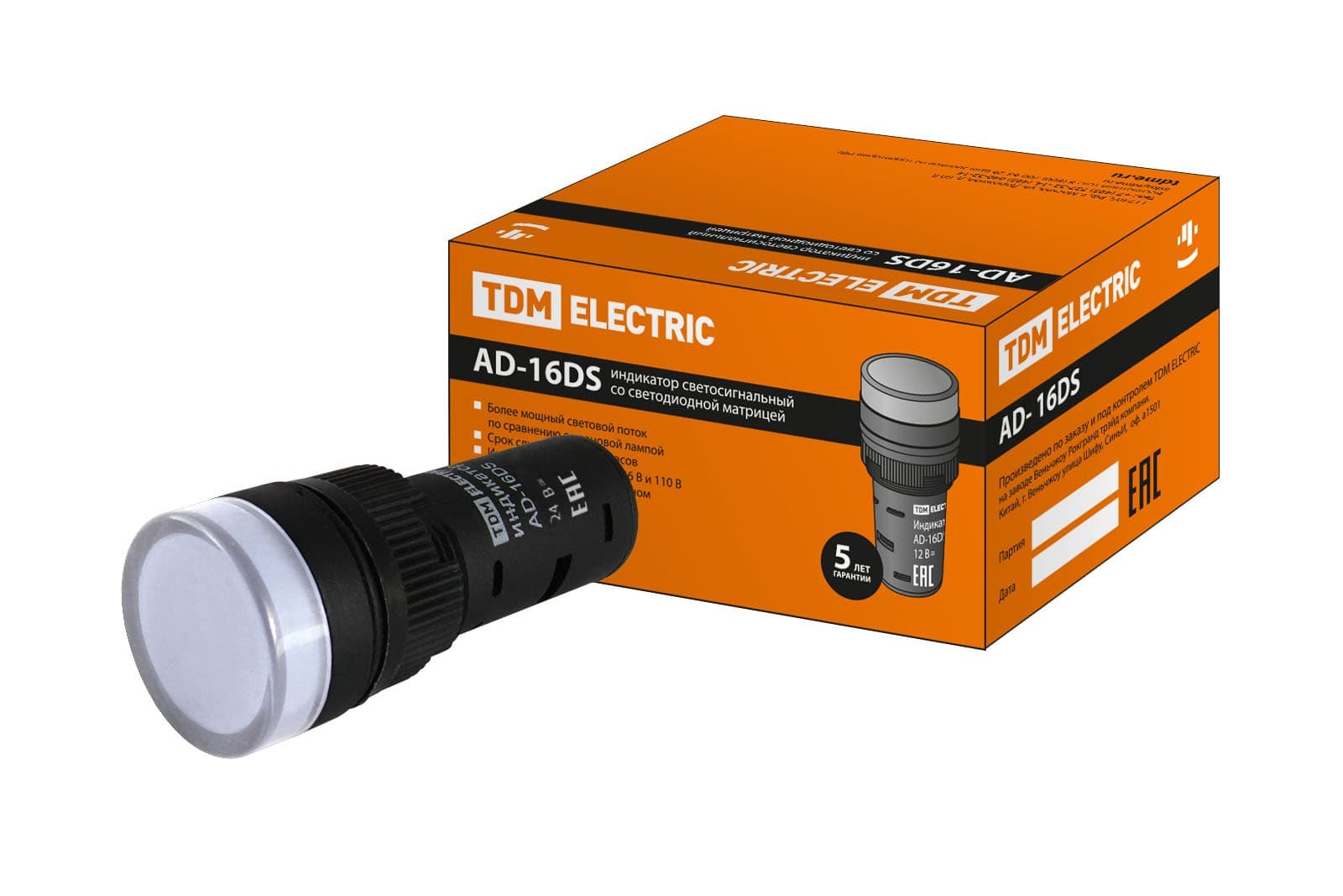 TDM Лампа AD-16DS(LED)матрица d16мм белый 24В AC/DC SQ0702-0055