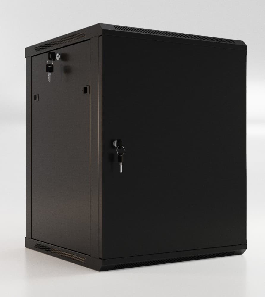 Hyperline TWB-0945-SR-RAL9004 Шкаф настенный 19-дюймовый (19"), 9U, 500x600х450мм, металлическая передняя дверь с замком, две боковые панели, цвет чер 392630