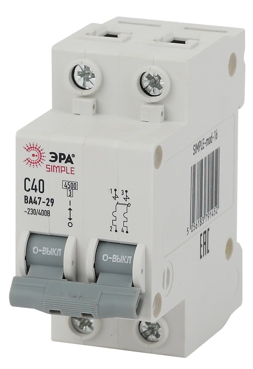 ЭРА SIMPLE-mod-16 SIMPLE Автоматический выключатель 2P 40А (C) 4,5кА ВА 47-29