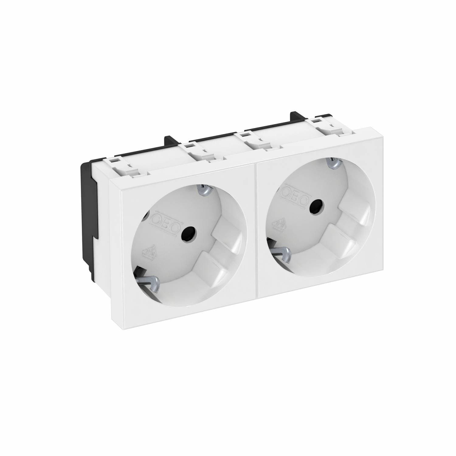 OBO Bettermann Розетка силовая 33° двойная 2х2К+З, 2 модуля Modul45, 45х90 мм, со шторками 16А 250В белая 6120102
