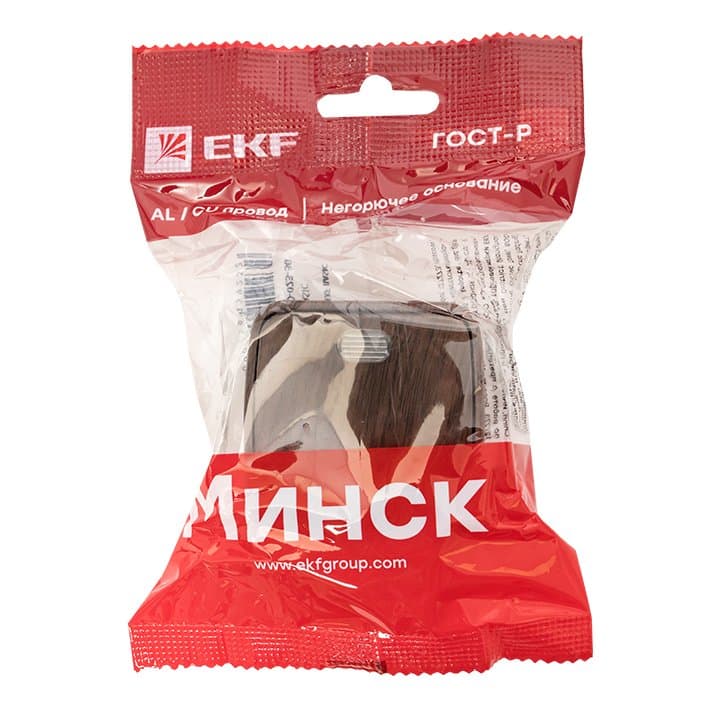 EKF Basic Минск Темное дерево Выключатель 1-кл с индикатором, 10А, ОП — миниатюра 7