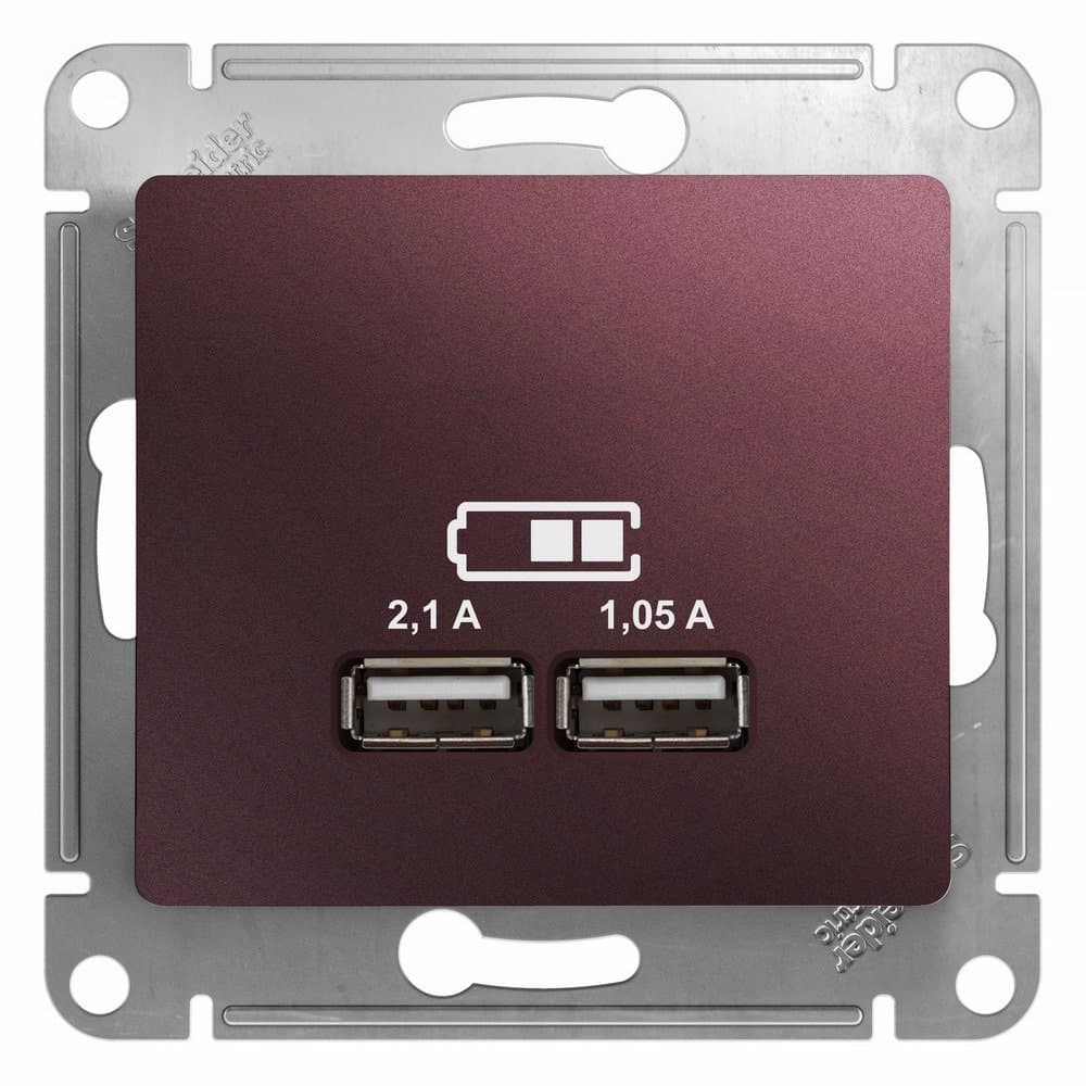 Systeme Electric Glossa Баклажановый Розетка USB 5В/2,1А, 2х5В/1,05А