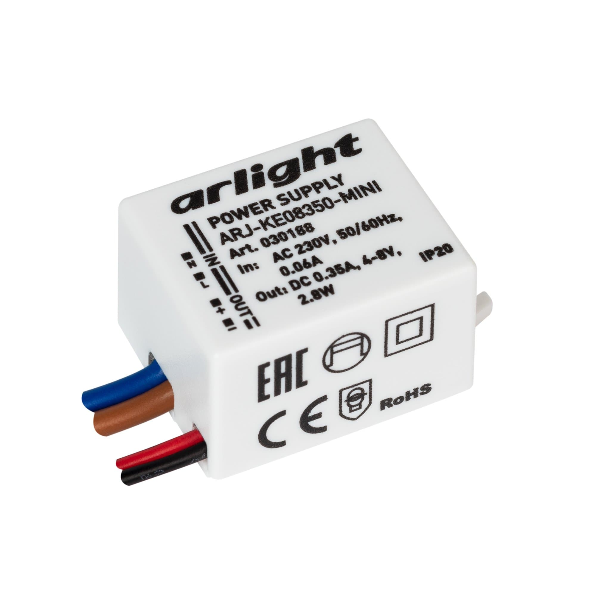 Arlight Блок питания ARJ-KE08350-MINI (2.8W, 350mA) (IP20 Пластик, 5 лет) 030188