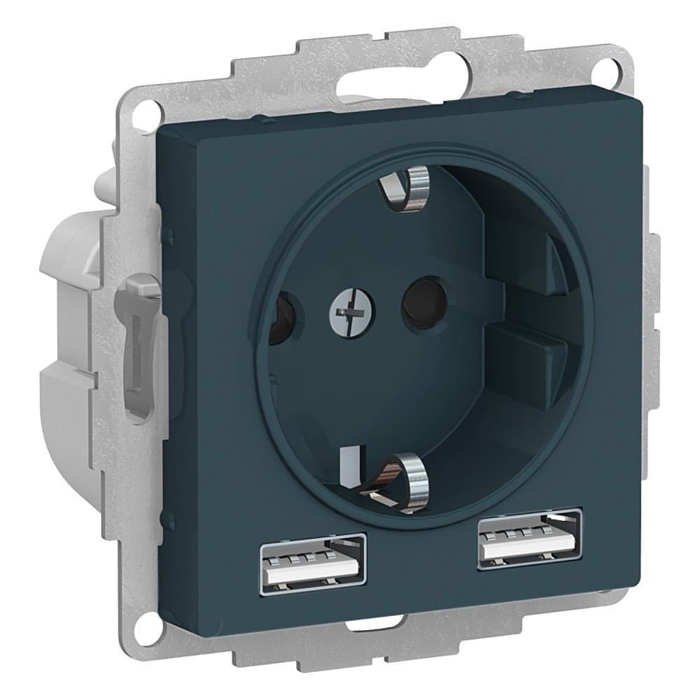 Systeme Electric AtlasDesign Изумруд SO + USB Розетка A+A, 5В/2,4 А, 2х5В/1,2 А, механизм