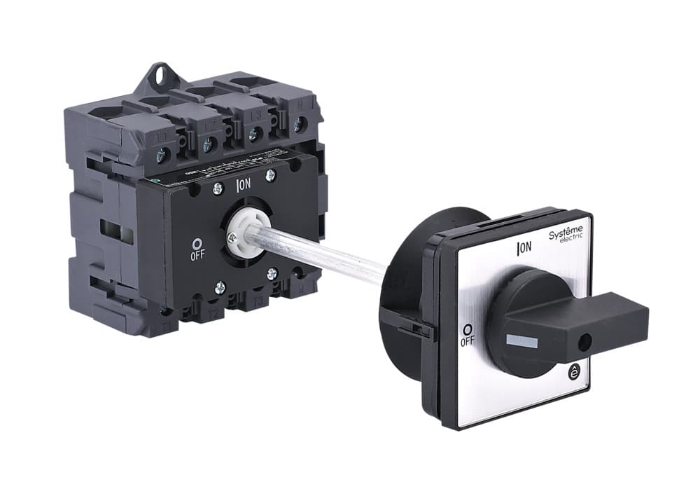 Systeme Electric Выключатель-разъединитель 4P 80A IP20 с чёрной выносной рукояткой на дин-рейке/плате
