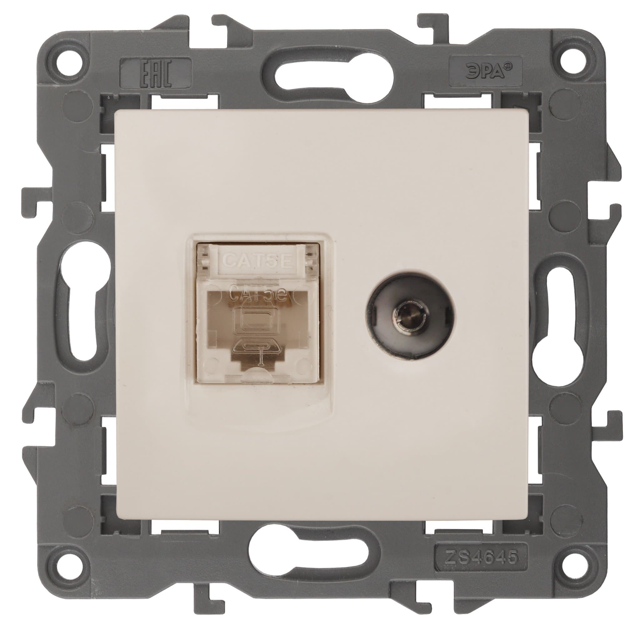ЭРА 14-3110-02 Elegance Сл.кость Розетка двойная RJ45+TV