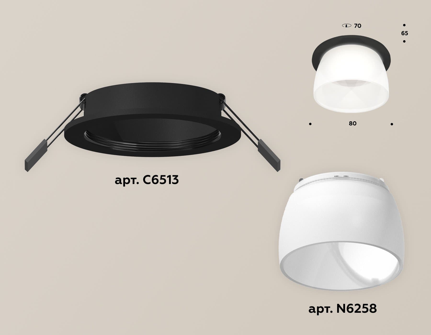 Ambrella Комплект встраиваемого светильника с акрилом XC6513069 SBK/FR черный песок/белый матовый MR16 GU5.3 (C6513, N6258) — миниатюра 2