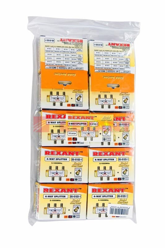 Делитель ТВ х 4 + 5шт. F "BOX" 5-1000 МГц "GOLD" Rexant 05-6103-1 — миниатюра 2