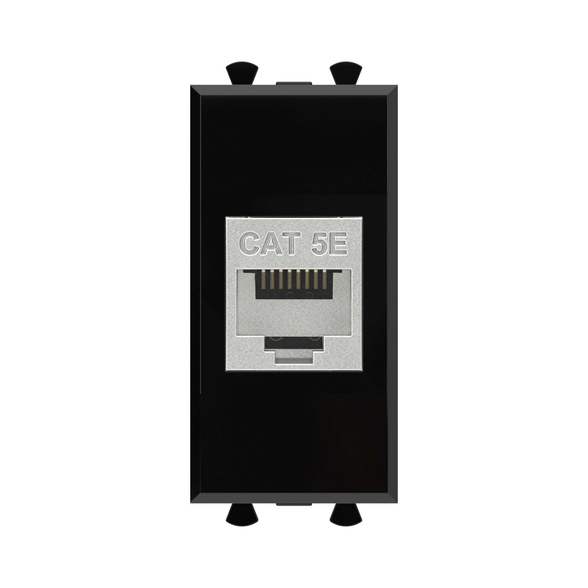DKC Компьютерная розетка RJ-45 без шторки модульная, кат.5е экранированная, "Avanti", "Черный квадрат", 1 модуль — миниатюра 1