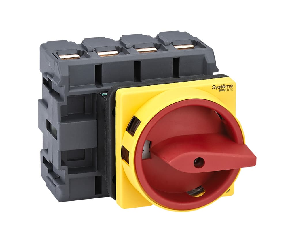 Systeme Electric Выключатель-разъединитель 4P 100A IP20 с красной рукояткой на дверцу 4 винтами с замком