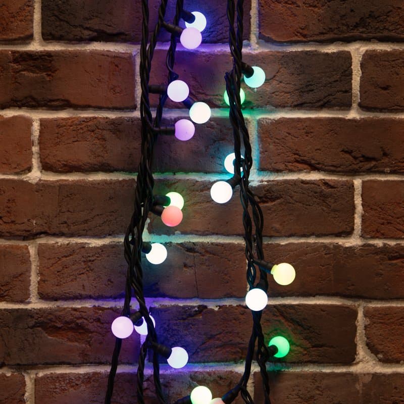 NEON-NIGHT Гирлянда Мультишарики Ø23 мм, 10 м, черный каучук, 80 LED, свечение с динамикой, цвет RGB 303-599