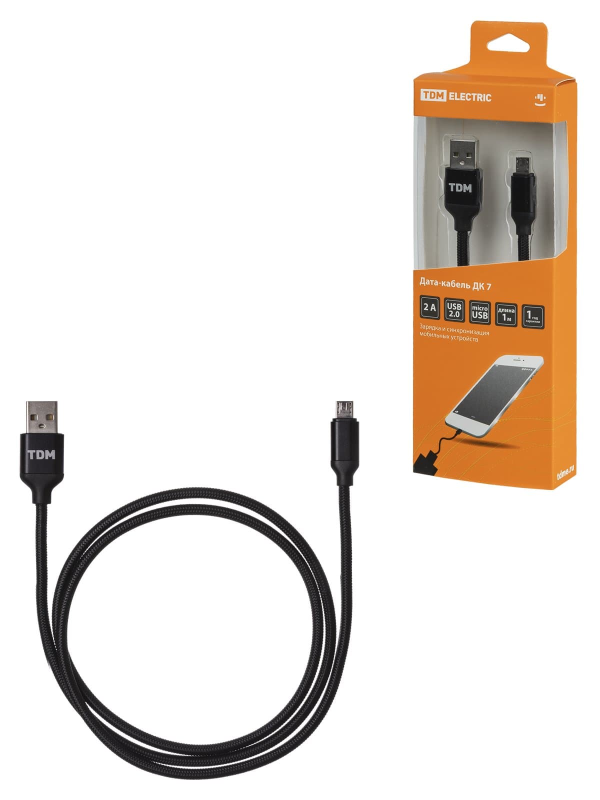 TDM Дата-кабель, ДК 7, USB - micro USB, 1 м, тканевая оплетка, черный, SQ1810-0307