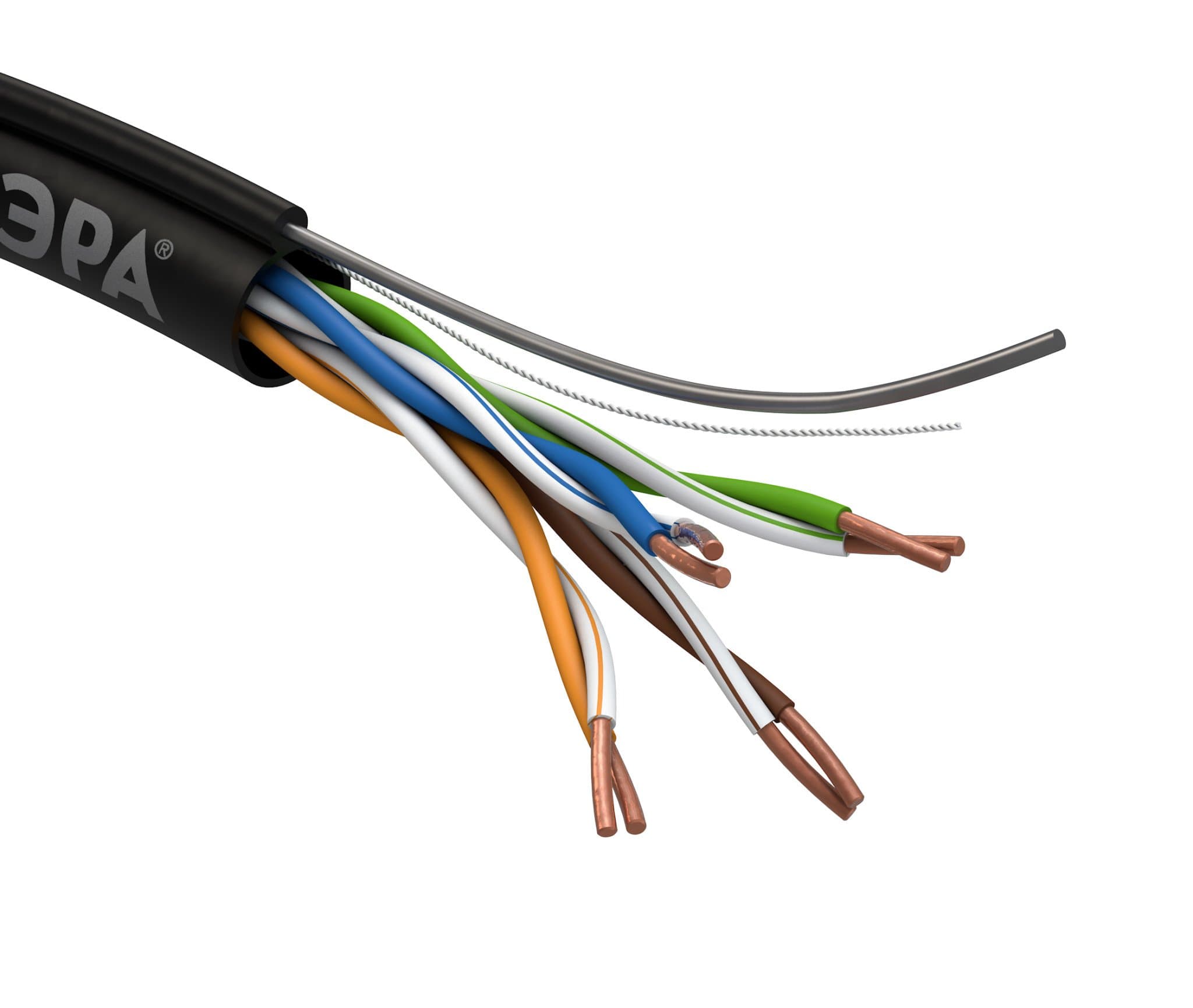 ЭРА U-4-PE-T Кабель витая пара U/UTP Cat5e 4x2x24 AWG CU PE + ТРОС OUTDOOR 305 м