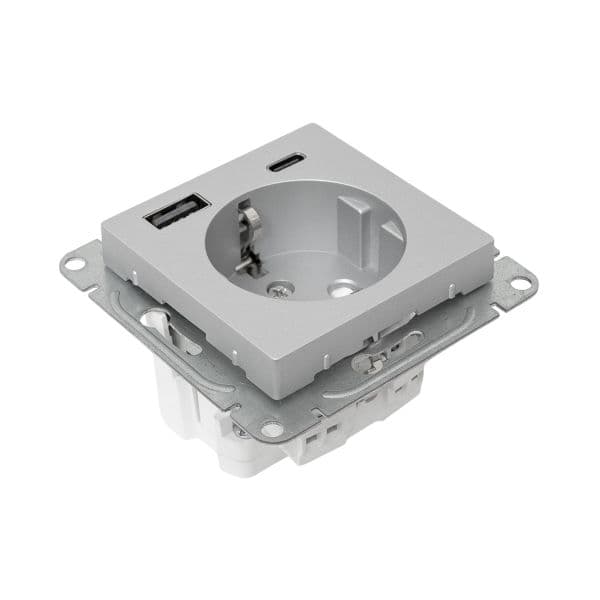 EKF Механизм розетки с USB-A+С - 2шт, 16А, с заземлением, со шторками, алюминий Эпика — миниатюра 20