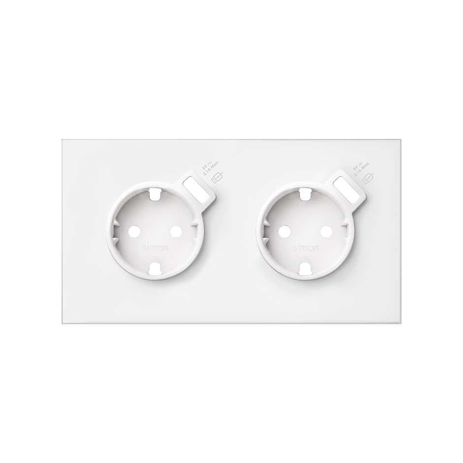 Simon 100 Белый матовый Кит 2 поста, фронт. Накладка на 2 розетки Schuko с з/у USB SC 10020211-230
