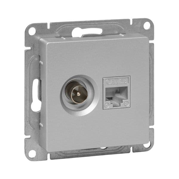 EKF Механизм розетки TV+RJ45 (cat5), алюминий Эпика — миниатюра 1