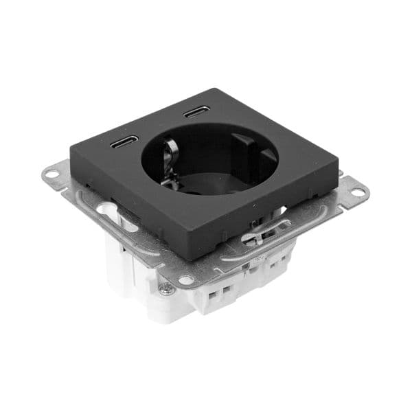 EKF Механизм розетки с USB-C - 2шт, 16А, с заземлением, со шторками, чёрный Эпика — миниатюра 11
