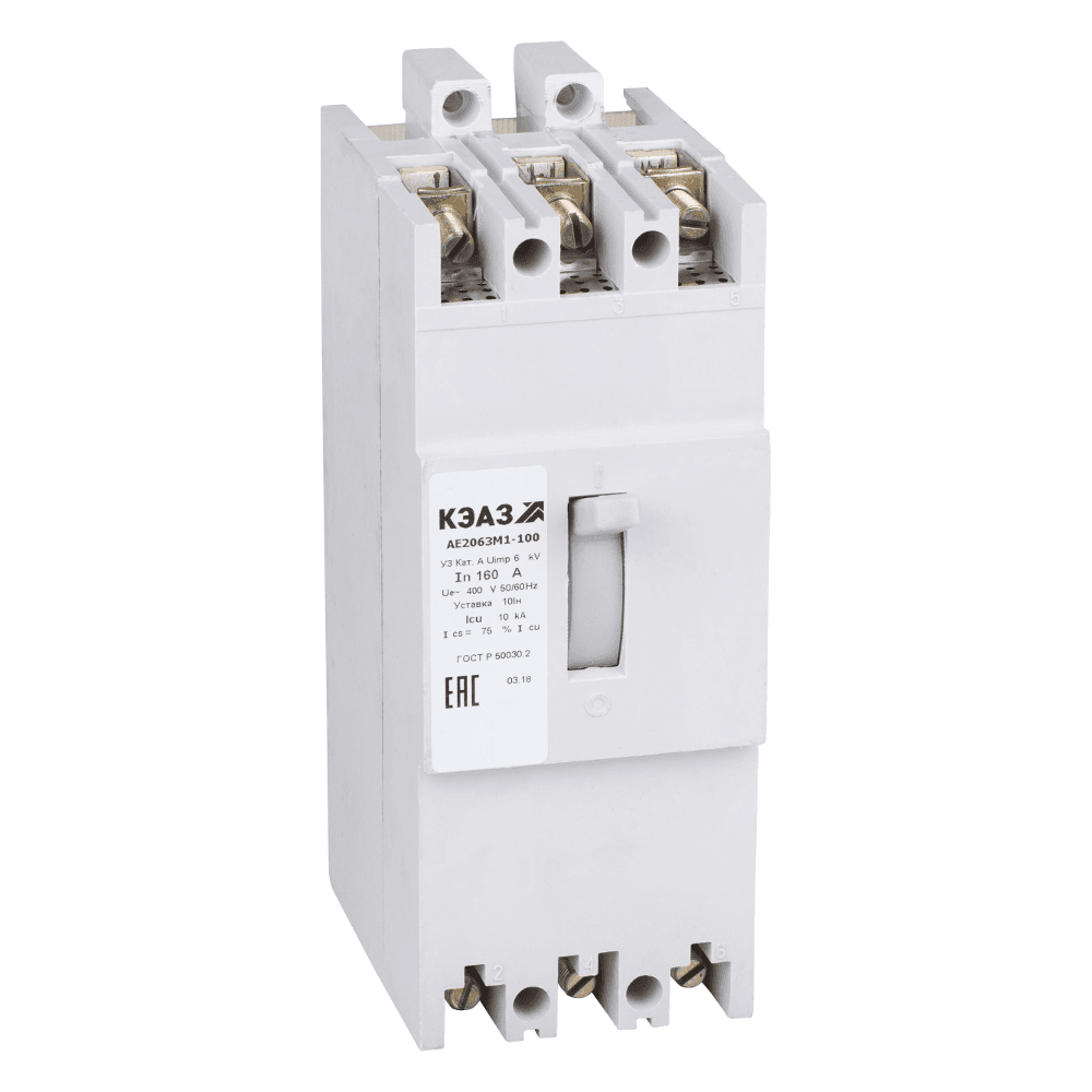 КЭАЗ Выключатель автоматический АЕ2063М1-320-125А-10Iн-400AC-НР110AC/DC-У3 — миниатюра 1