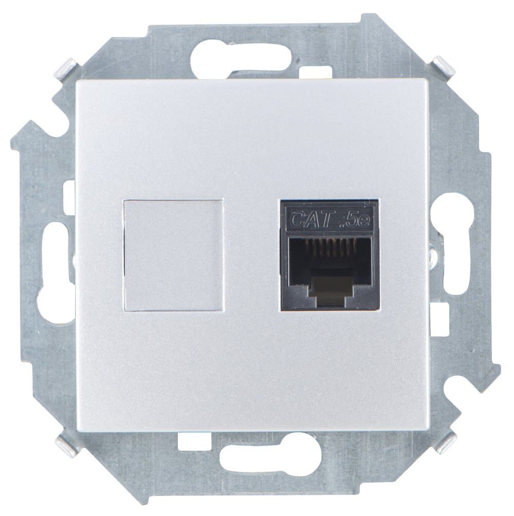 Simon 15 Алюминий Розетка компьютерная RJ45 кат.5e (AMP) 1591551-033