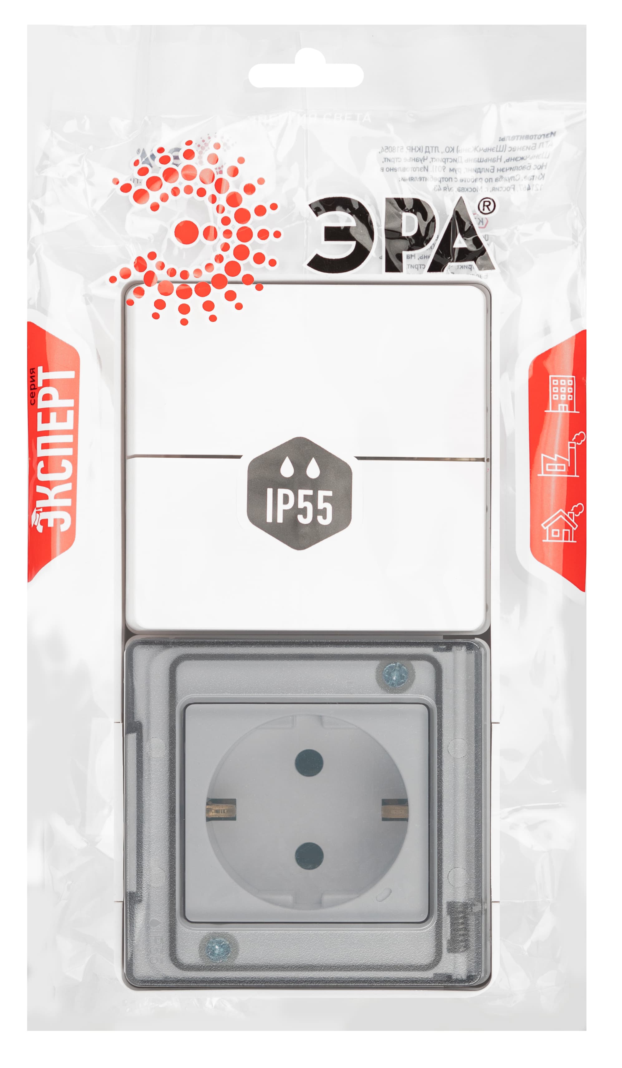 ЭРА Блок розетка с выключателем Эксперт 11-7502-01 двойной IP55 16A-10AX-250В ОУ белый — миниатюра 2