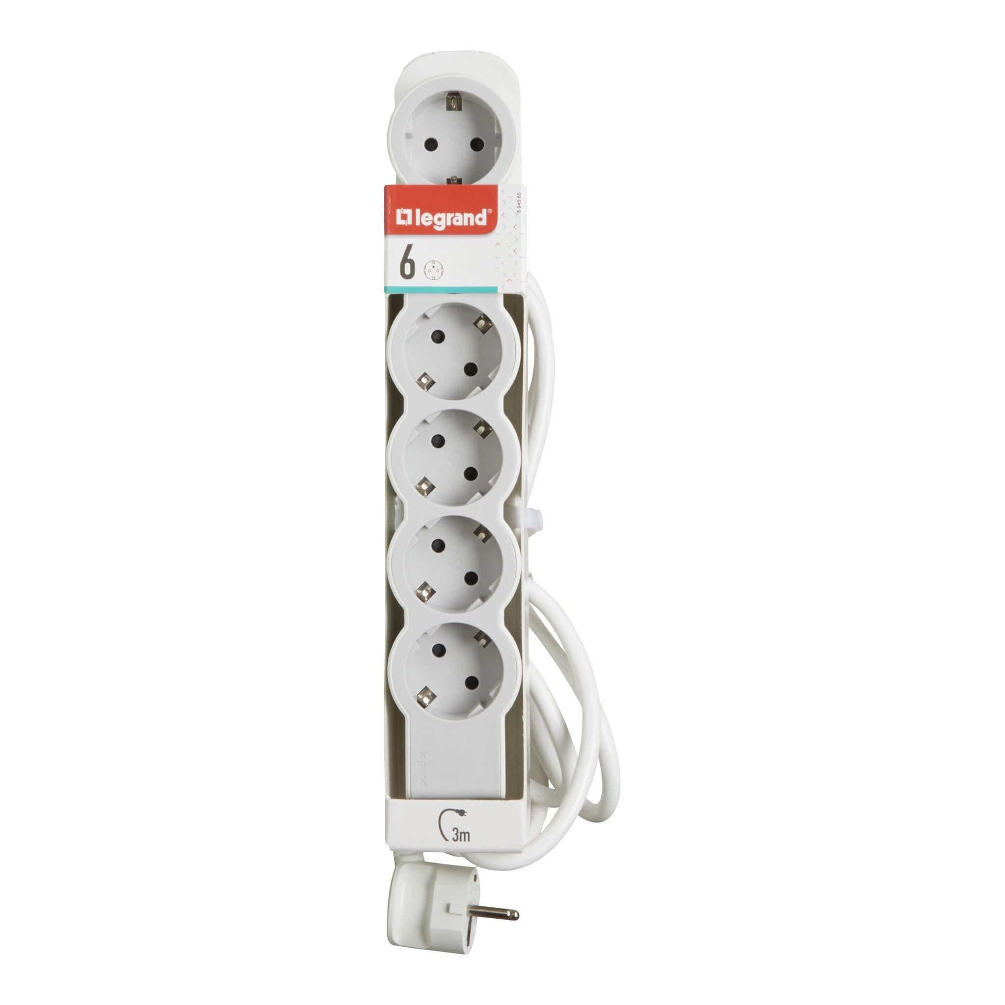 Legrand Revolution Стандарт Бело-серый Удлинитель 6x2К+З, кабель 3м 694565 — миниатюра 2
