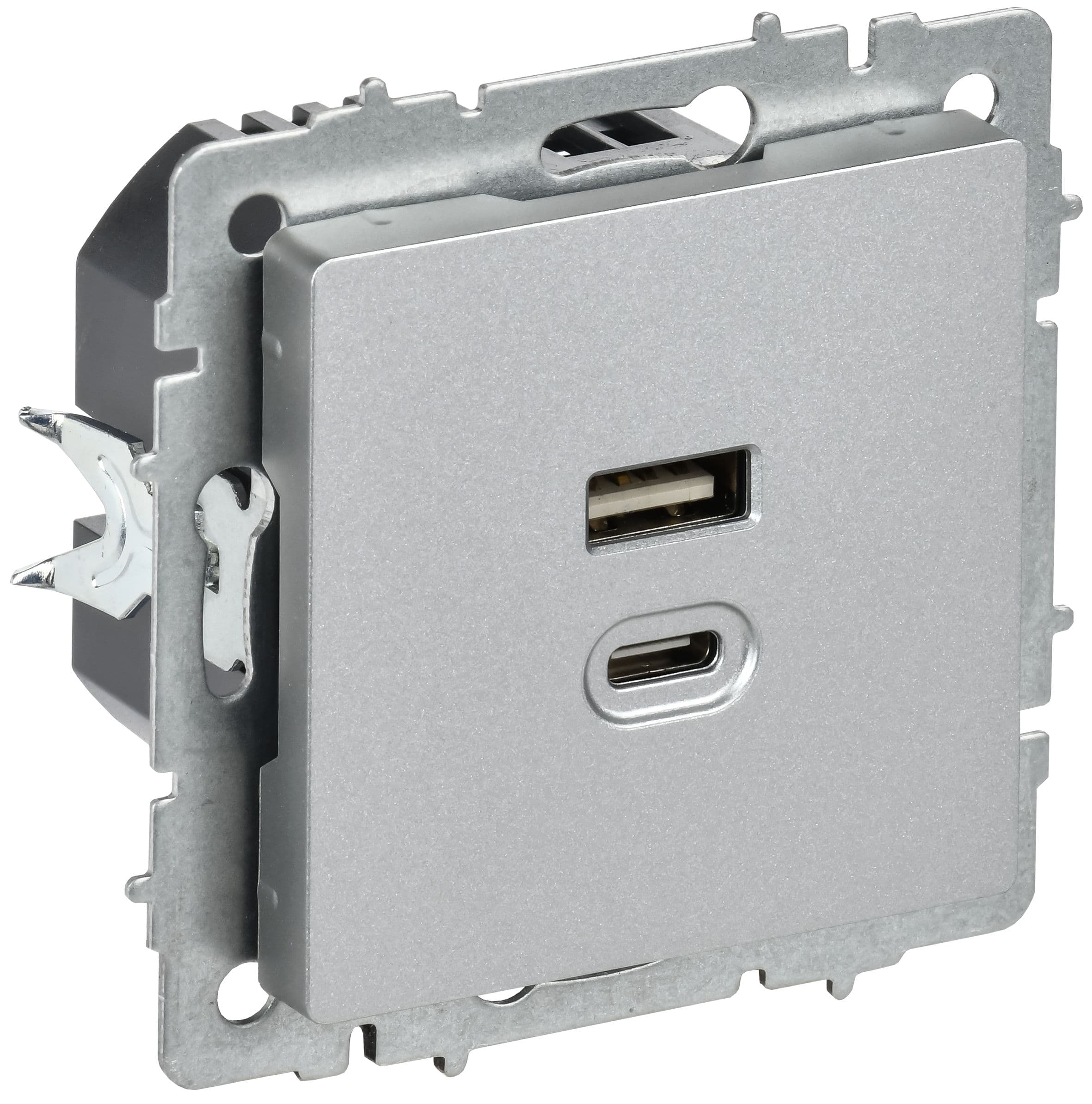 IEK BRITE Роз. USB A+C 45Вт высокоск. зар. РЮ11-2-БрА алюм. — миниатюра 1